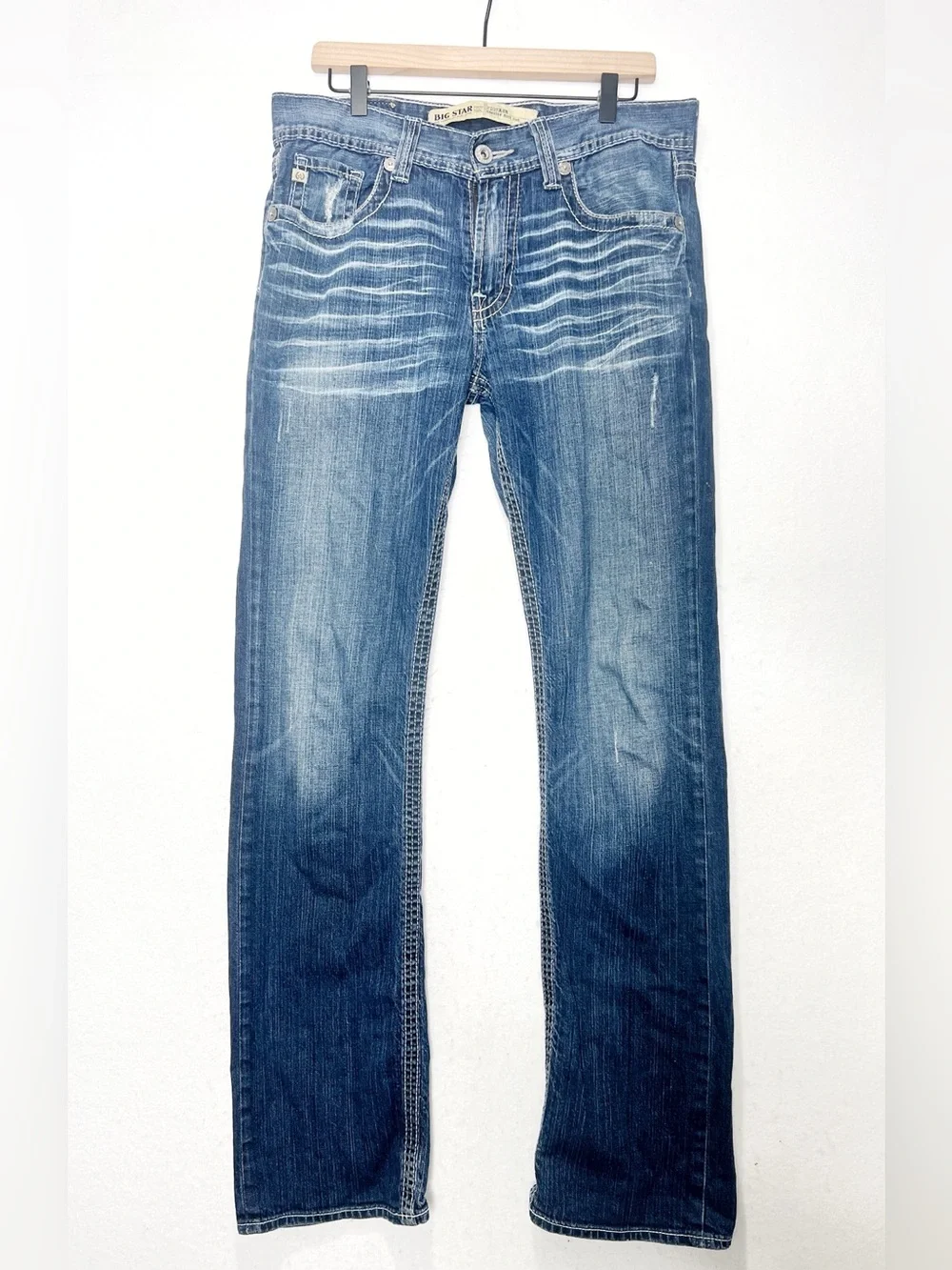 Big Star Pioneer Jeans 32XL Boot Cut Buckle ExclusiveDistressed Thick Stitch